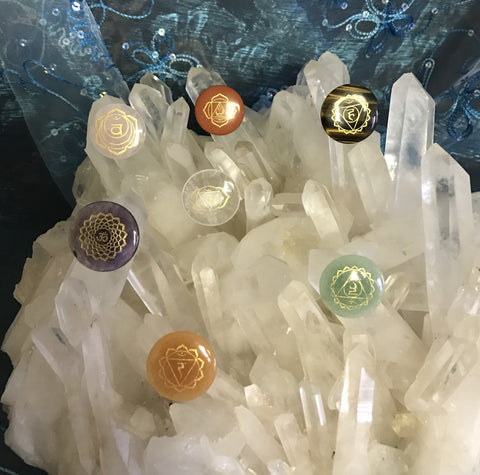 Chakra Stone Gift Set, Carved Chakra Symbols, Round