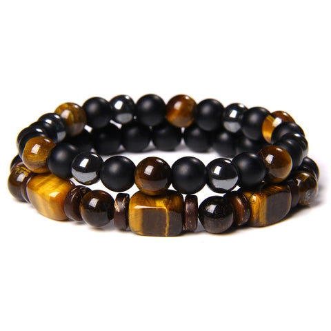 Tiger Eye & Hematite Stone Bracelet 2pcs/set