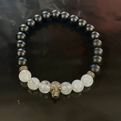 Obsidian & Pyrite Skull Bracelet