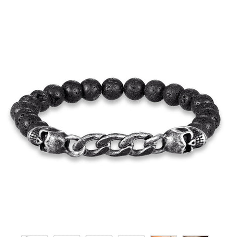 Black Obsidian Chain Skull Bracelet